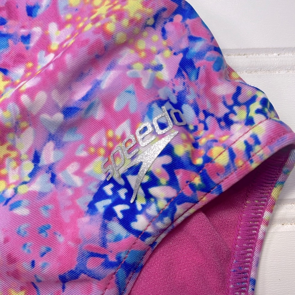 SPEEDO Multicolor Heart Print Racing Practice Swim Team One Piece Swimsuit - Picture 2 of 2